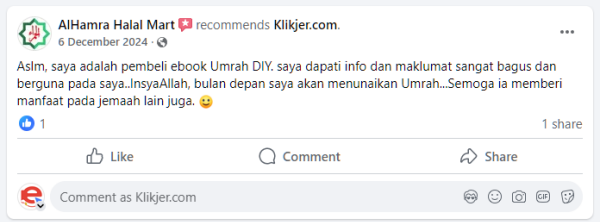 Maklum balas pembaca ebook Rahsia Umrah DIY